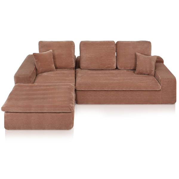 Lazy Hoekbank Velvet Ribstof Roze Links