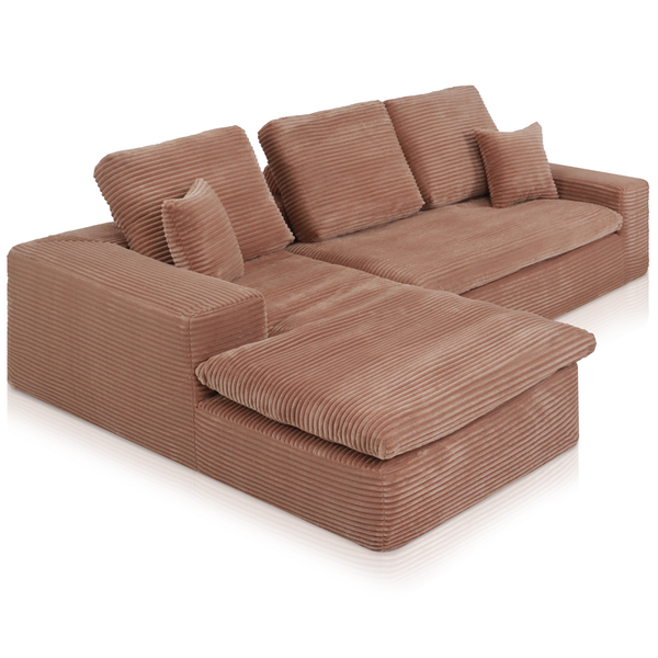 Lazy Hoekbank Velvet Ribstof Roze Links