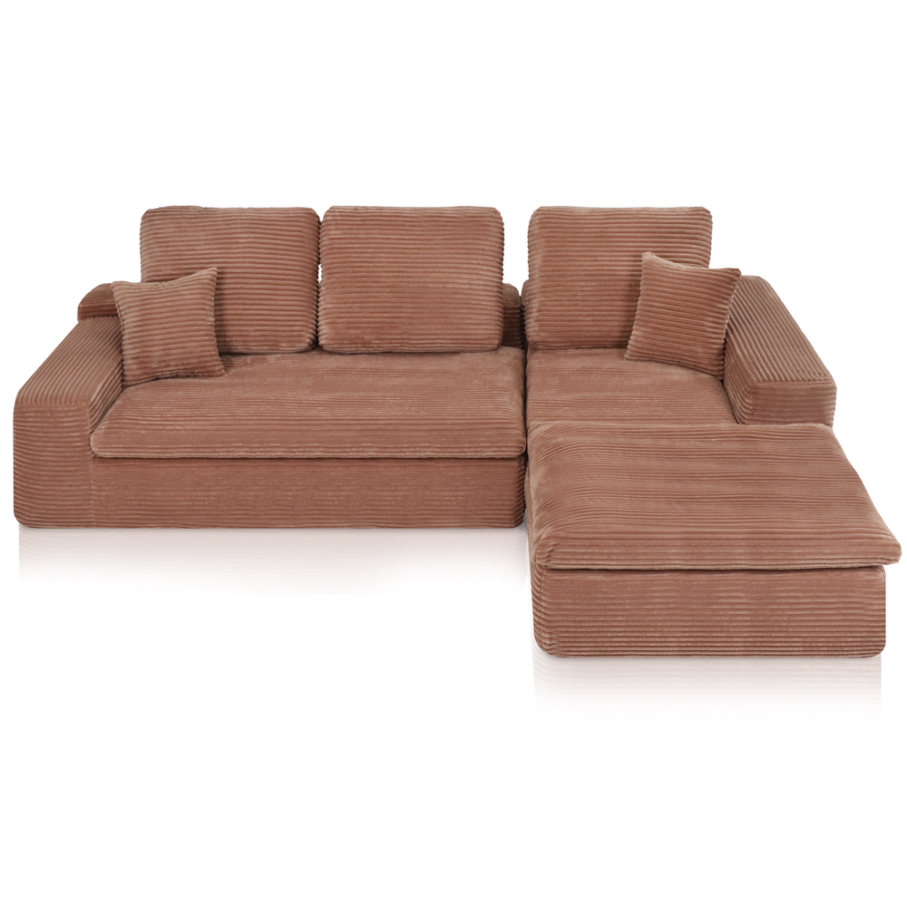 Lazy Corner Sofa Velvet Corduroy Pink Right