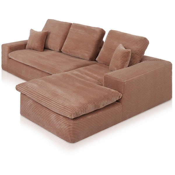 Lazy Hoekbank Velvet Ribstof Roze Rechts