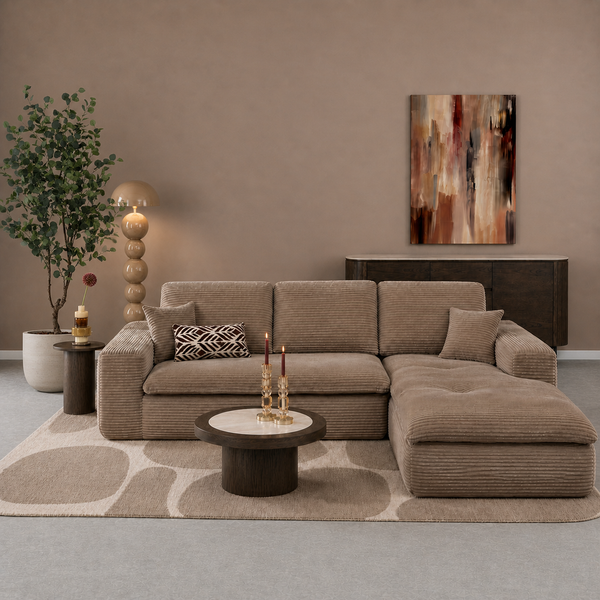 Lazy Hoekbank Velvet Ribstof Taupe Rechts