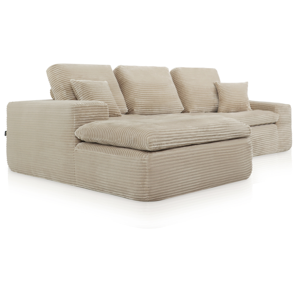 Lazy Hoekbank Velvet Ribstof Beige links