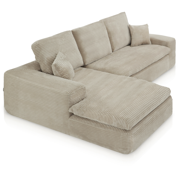 Lazy Hoekbank Velvet Ribstof Beige links