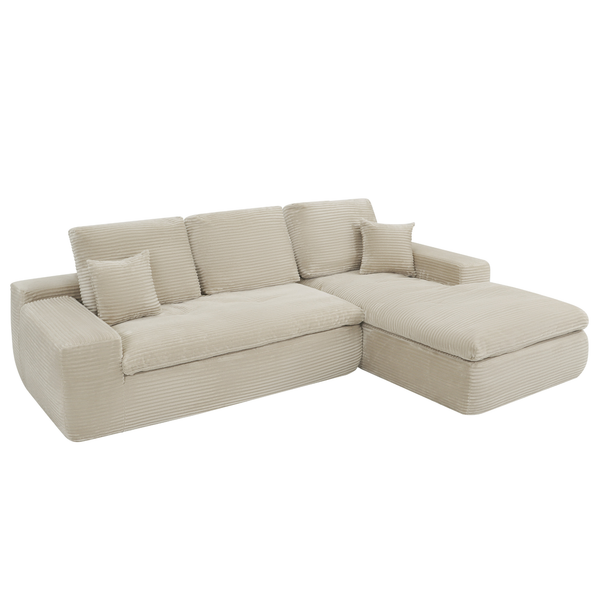 Ecksofa Lazy Samt Cordstoff Beige Right