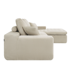 Ecksofa Lazy Samt Cordstoff Beige Right