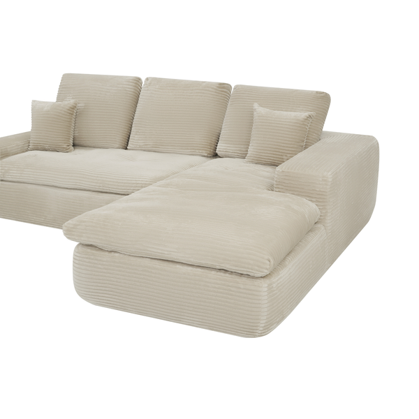 Ecksofa Lazy Samt Cordstoff Beige Right