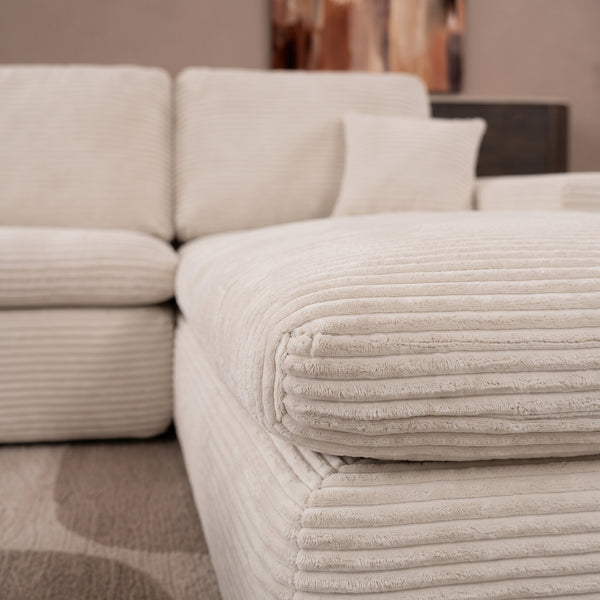 Lazy Corner Sofa Velvet Corduroy Beige Right