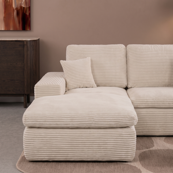 Lazy Corner Sofa Velvet Corduroy Beige left