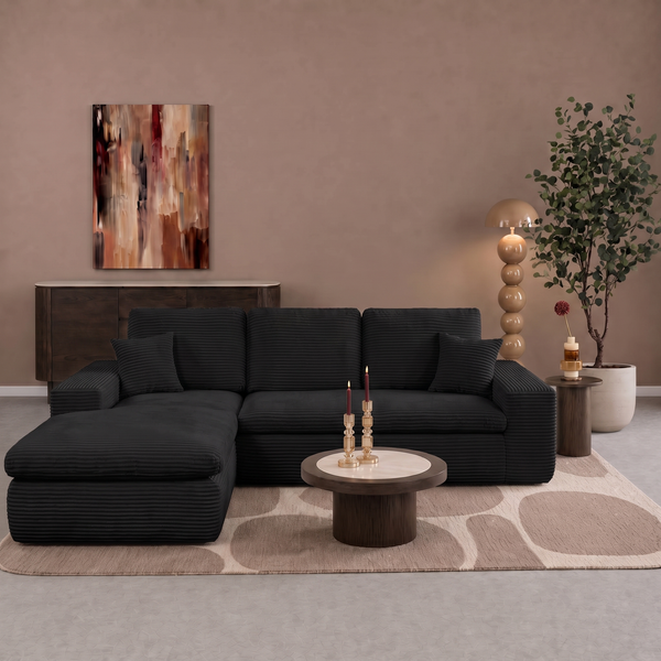 Lazy Corner Sofa Velvet Corduroy Black Left