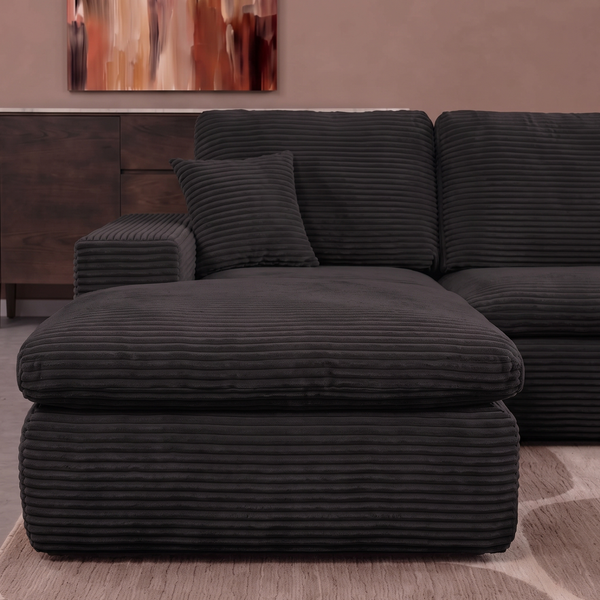 Lazy Corner Sofa Velvet Corduroy Black Left