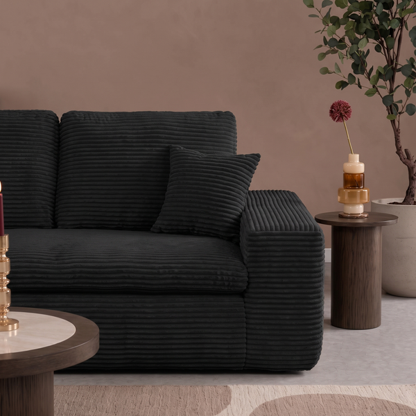 Lazy Corner Sofa Velvet Corduroy Black Left