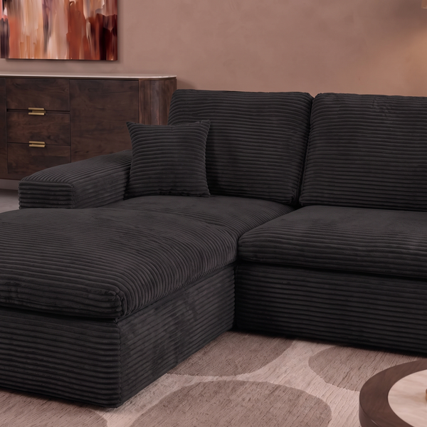 Lazy Corner Sofa Velvet Corduroy Black Left