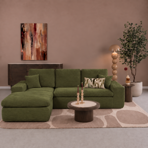 Lazy Corner Sofa Velvet Corduroy Green Left