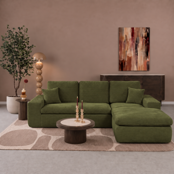 Lazy Hoekbank Velvet Ribstof Groen Rechts