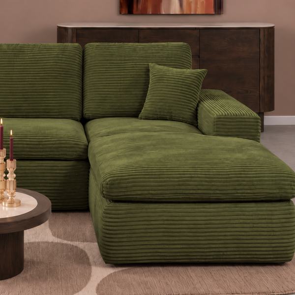 Lazy Hoekbank Velvet Ribstof Groen Rechts