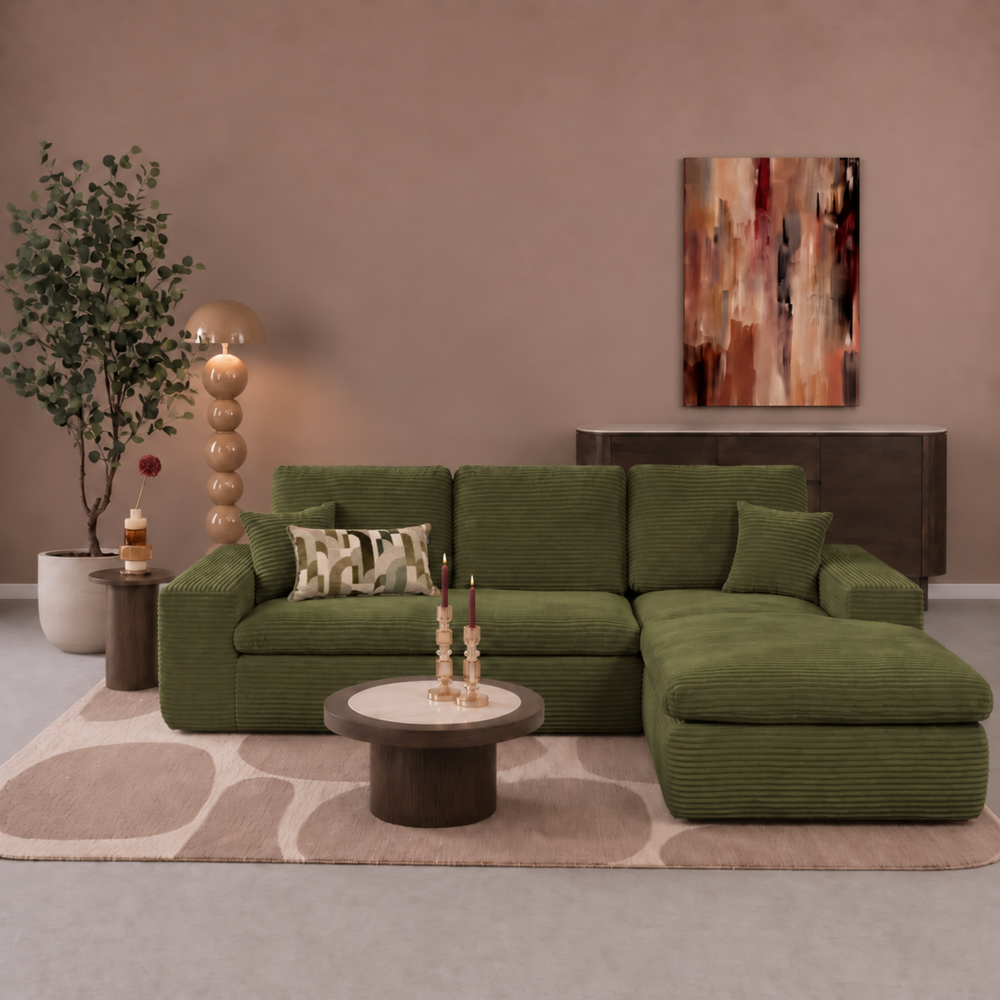 Ecksofa Lazy Samt Cordstoff Grün Right