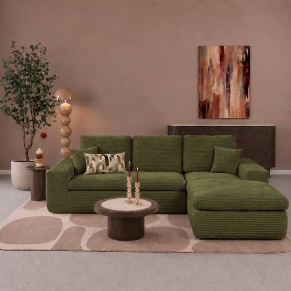 Lazy Hoekbank Velvet Ribstof Groen Rechts