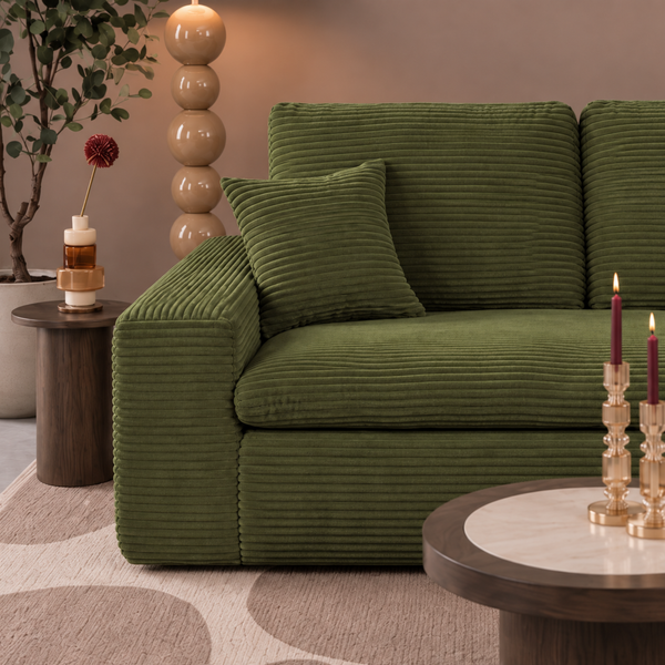 Lazy Hoekbank Velvet Ribstof Groen Rechts