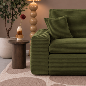 Lazy Hoekbank Velvet Ribstof Groen Rechts