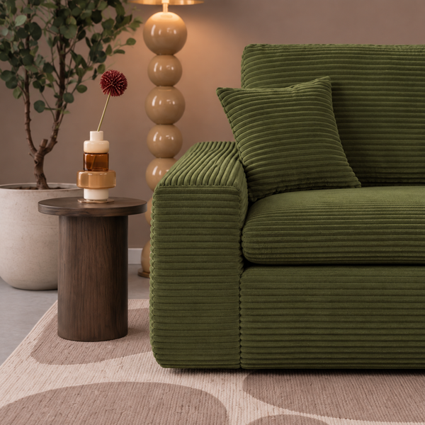 Lazy Hoekbank Velvet Ribstof Groen Rechts
