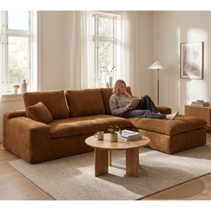 Lazy Hoekbank Velvet Ribstof Okergeel Rechts