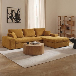 Lazy Corner Sofa Velvet Corduroy Ocher Yellow Right