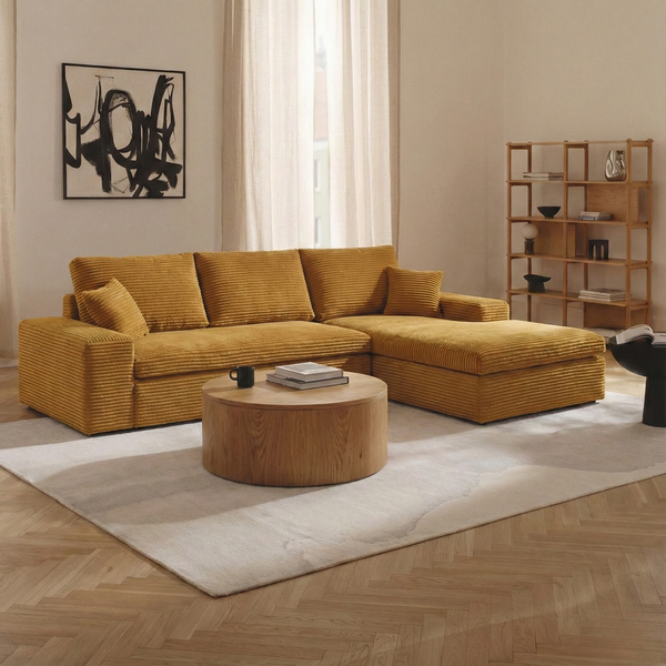 Lazy Corner Sofa Velvet Corduroy Ocher Yellow Right
