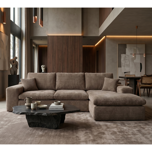Lazy Hoekbank Velvet Ribstof Taupe Rechts
