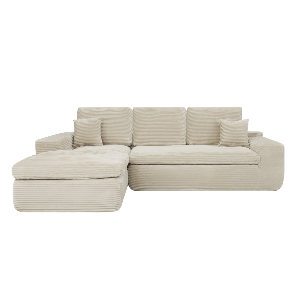 Ecksofa Lazy Samt Cordstoff Beige links