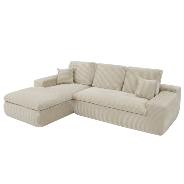 Ecksofa Lazy Samt Cordstoff Beige links