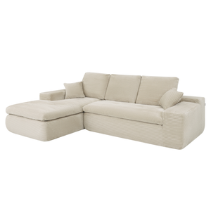 Ecksofa Lazy Samt Cordstoff Beige links