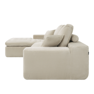 Ecksofa Lazy Samt Cordstoff Beige links