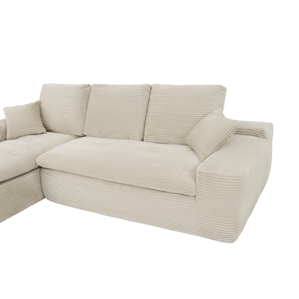 Ecksofa Lazy Samt Cordstoff Beige links