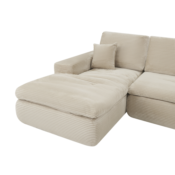 Ecksofa Lazy Samt Cordstoff Beige links