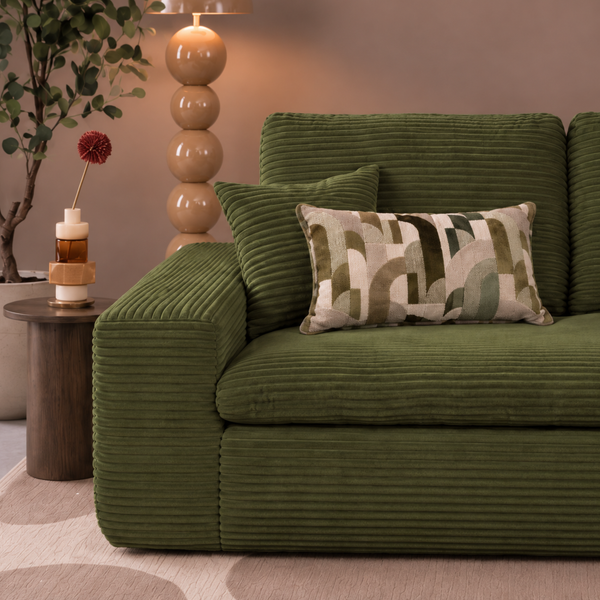 Lazy Hoekbank Velvet Ribstof Groen Rechts