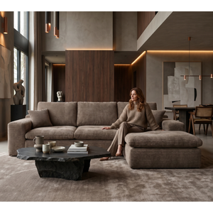 Lazy Hoekbank Velvet Ribstof Taupe Rechts