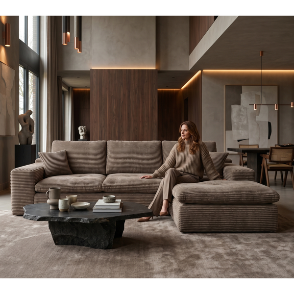 Lazy Hoekbank Velvet Ribstof Taupe Rechts