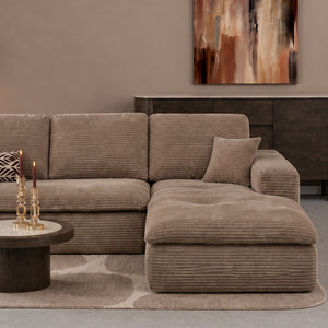 Lazy Hoekbank Velvet Ribstof Taupe Rechts