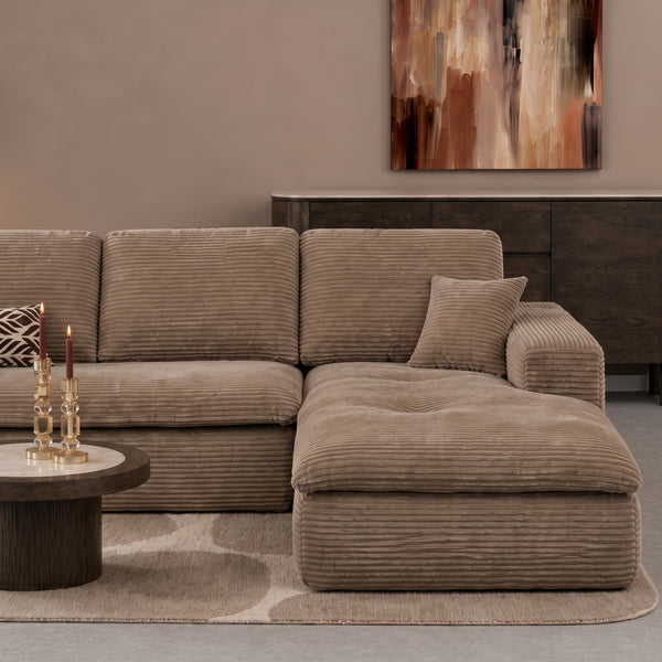 Lazy Hoekbank Velvet Ribstof Taupe Rechts