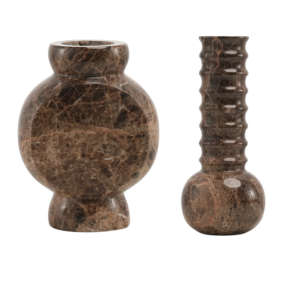 Marmor Geschenkset – Vasen Circle & Ribbed Braun