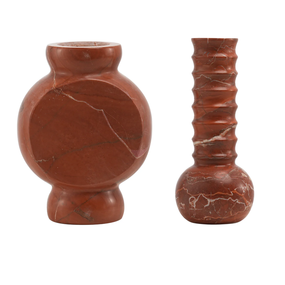 Marmor Geschenkset – Vasen Circle & Ribbed Rot