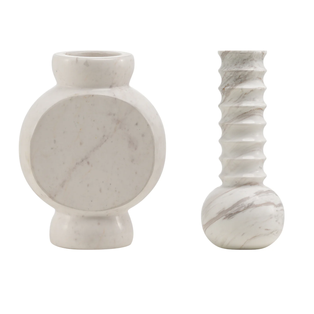 Marmeren Geschenkset: Vazen Ribbed & Circle Wit