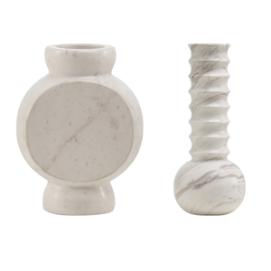Marmeren Geschenkset: Vazen Ribbed & Circle Wit