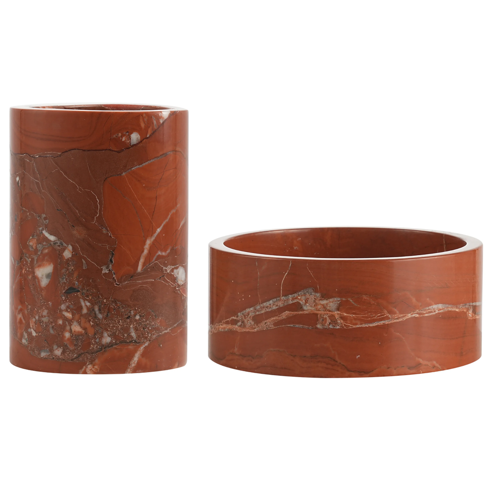 Marble Gift Set: Wine Cooler + Fruit Bowl Red