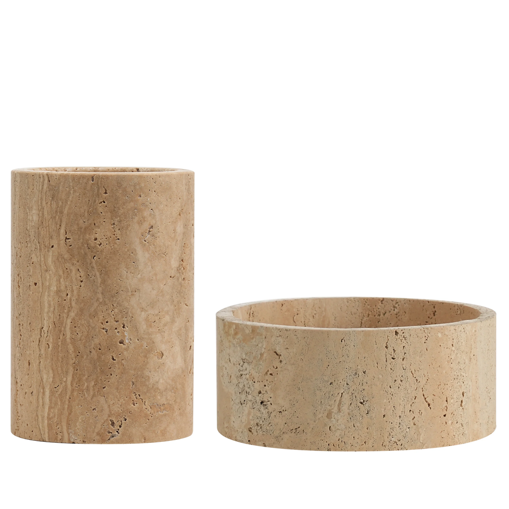 Marble Gift Set: Wine Cooler + Fruit Bowl Travertin
