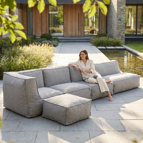 Outdoor Lounge Set 4,5-Sitzer Kiki Grau mit Hocker