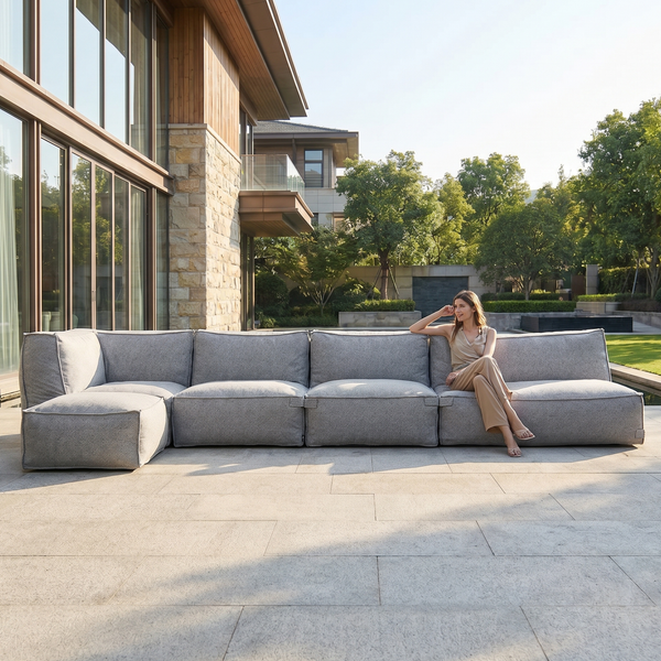 Outdoor Lounge Set 4,5-Sitzer Kiki Grau mit Hocker