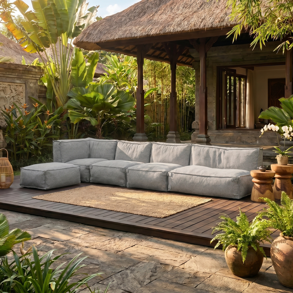 Outdoor Lounge Set 4,5-Sitzer Kiki Grau mit Hocker