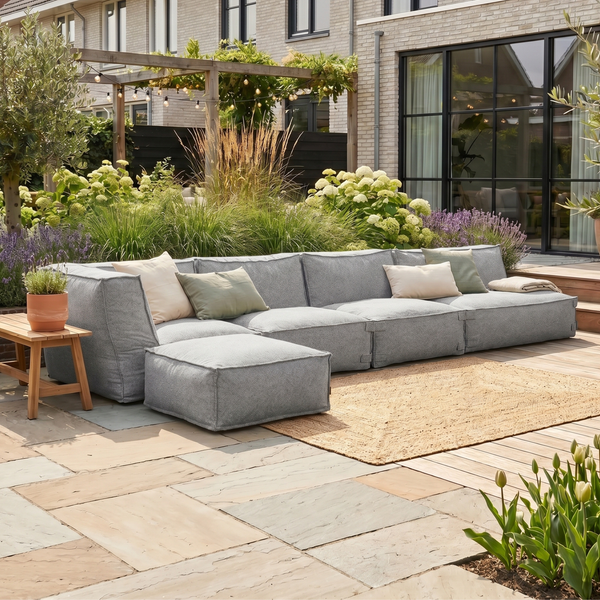 Outdoor Lounge Set 4,5-Sitzer Kiki Grau mit Hocker