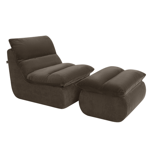 Fauteuil Marley avec Repose-pieds Chenille Marron